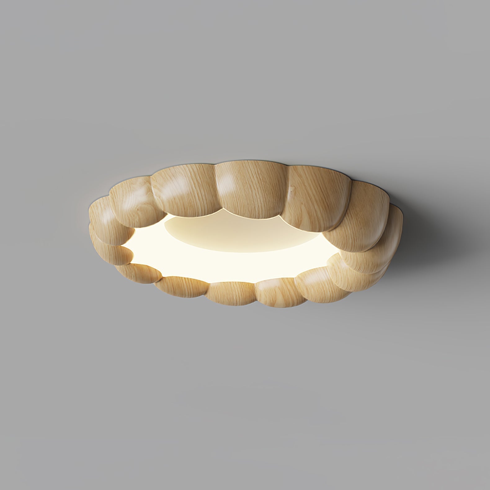 Modern Walnut Wood Grain Ripple Flush Mount LED Ceiling Light Fixture