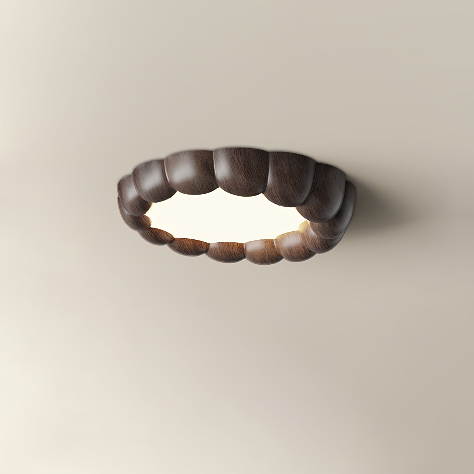 Modern Walnut Wood Grain Ripple Flush Mount LED Ceiling Light Fixture