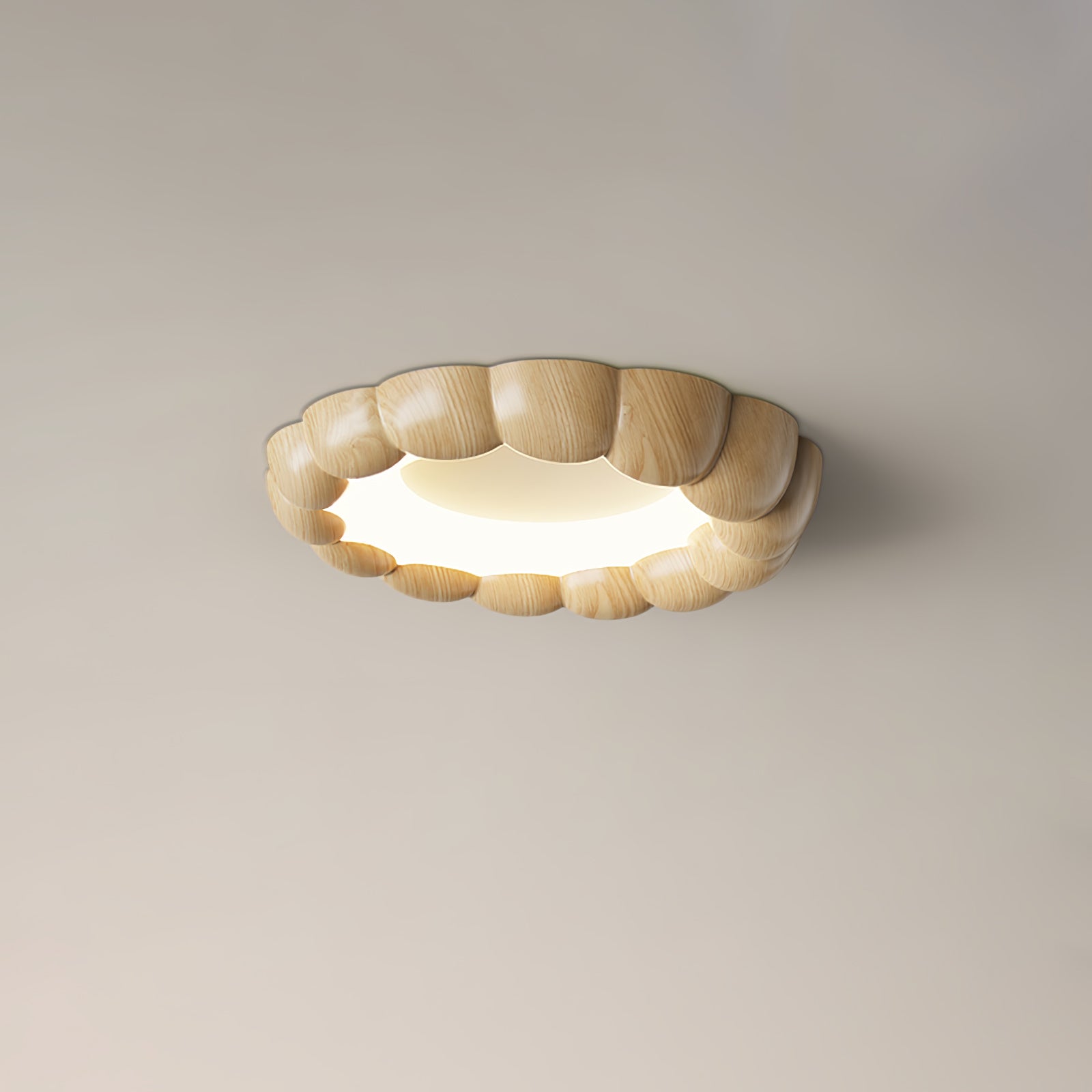 Modern Walnut Wood Grain Ripple Flush Mount LED Ceiling Light Fixture
