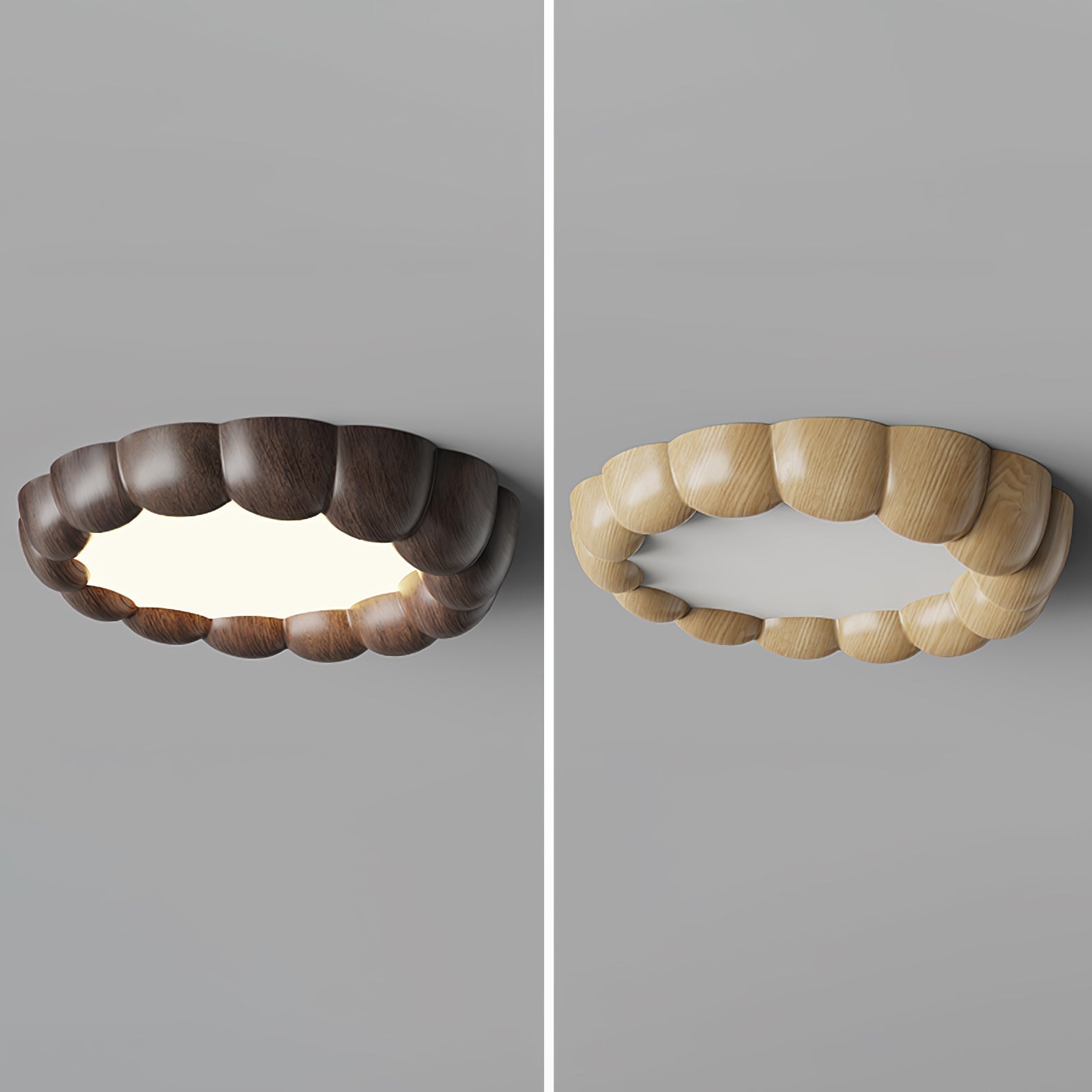 Modern Walnut Wood Grain Ripple Flush Mount LED Ceiling Light Fixture