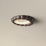Modern Walnut Wood Grain Ripple Flush Mount LED Ceiling Light Fixture