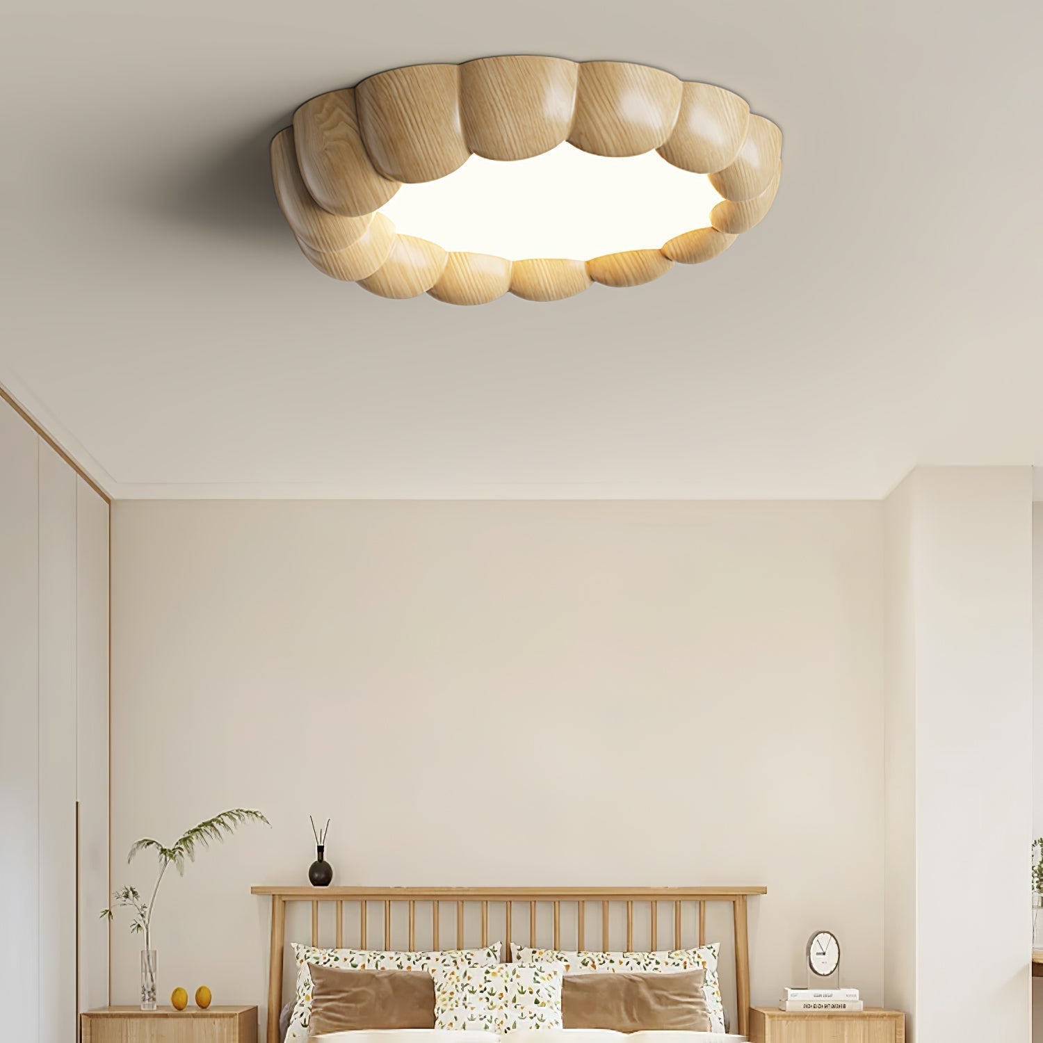 Modern Walnut Wood Grain Ripple Flush Mount LED Ceiling Light Fixture