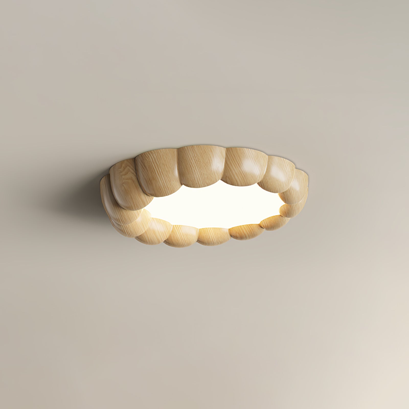 Modern Walnut Wood Grain Ripple Flush Mount LED Ceiling Light Fixture