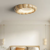 Modern Walnut Wood Grain Ripple Flush Mount LED Ceiling Light Fixture