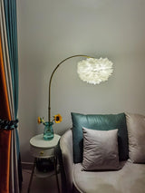 Modern Feather Floor Lamp with Storage Drawer and White Marble Base