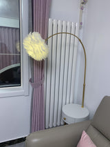 Modern Feather Floor Lamp with Storage Drawer and White Marble Base