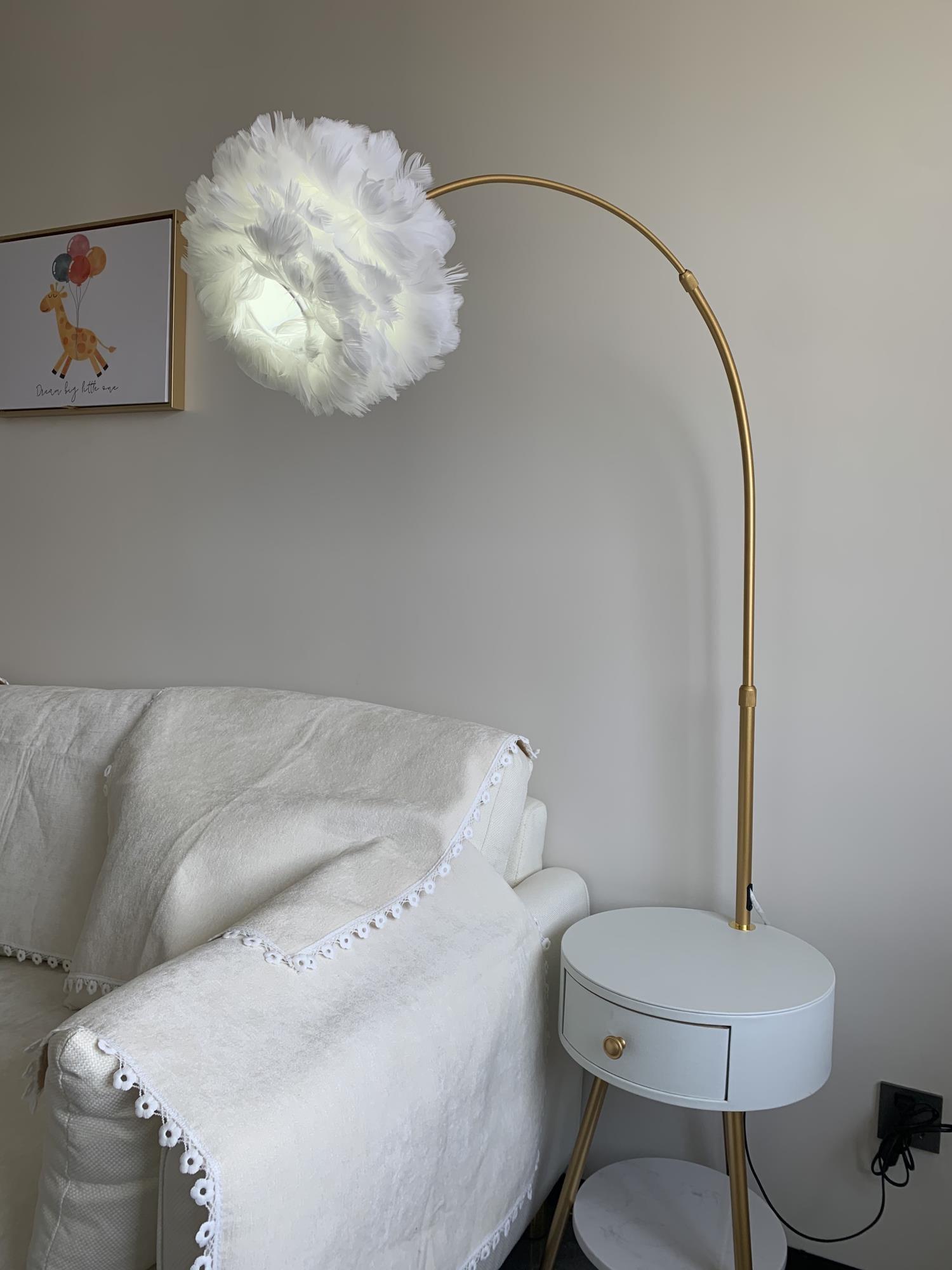 Modern Feather Floor Lamp with Storage Drawer and White Marble Base