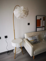 Modern Feather Floor Lamp with Storage Drawer and White Marble Base