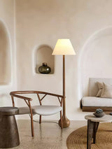 Elegant Solid Wood Uplight Floor Lamp with Fabric Shade and Metal Accents