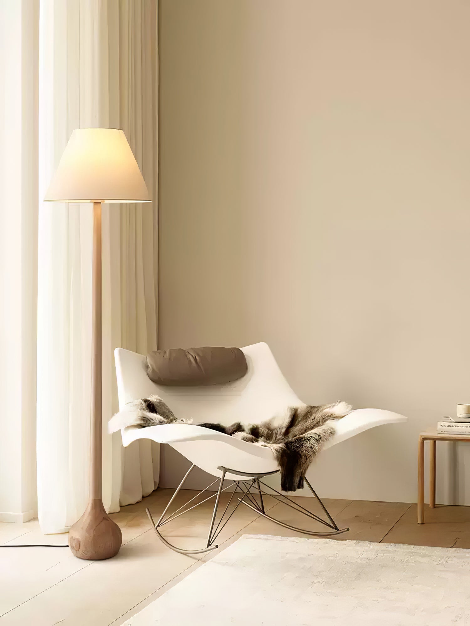 Elegant Solid Wood Uplight Floor Lamp with Fabric Shade and Metal Accents