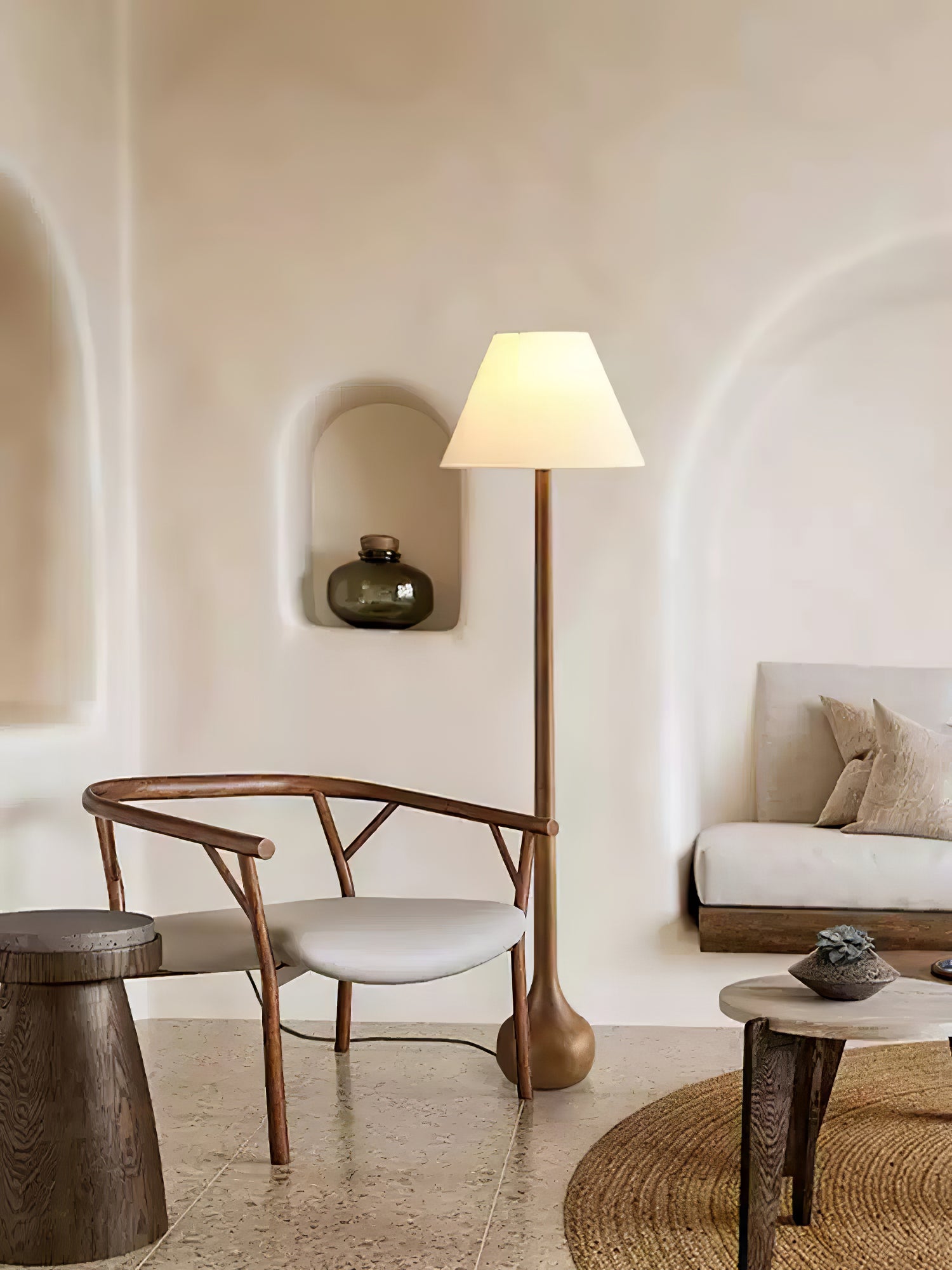 Elegant Solid Wood Uplight Floor Lamp with Fabric Shade and Metal Accents