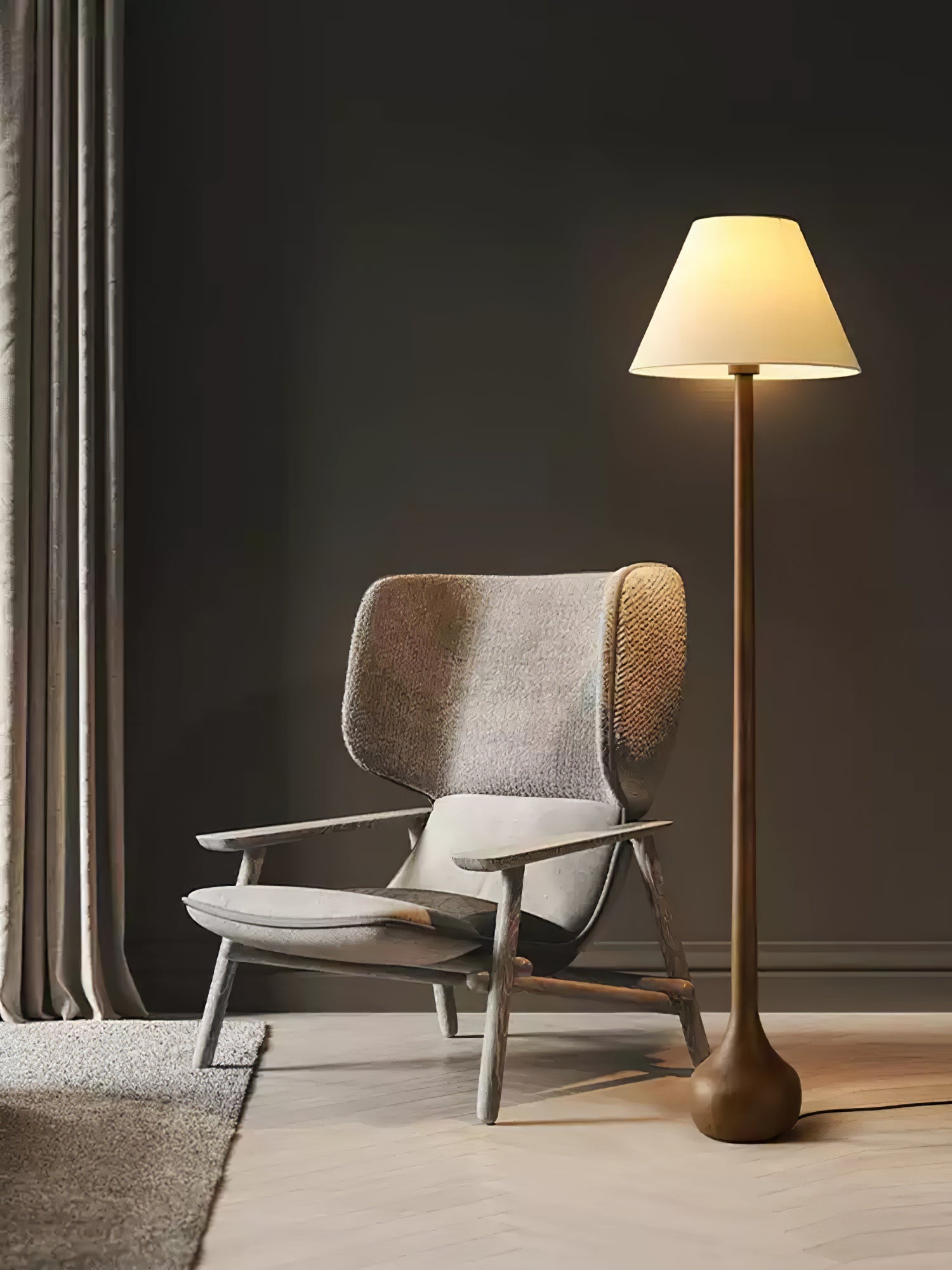 Elegant Solid Wood Uplight Floor Lamp with Fabric Shade and Metal Accents