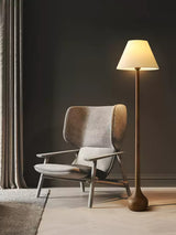 Elegant Solid Wood Uplight Floor Lamp with Fabric Shade and Metal Accents