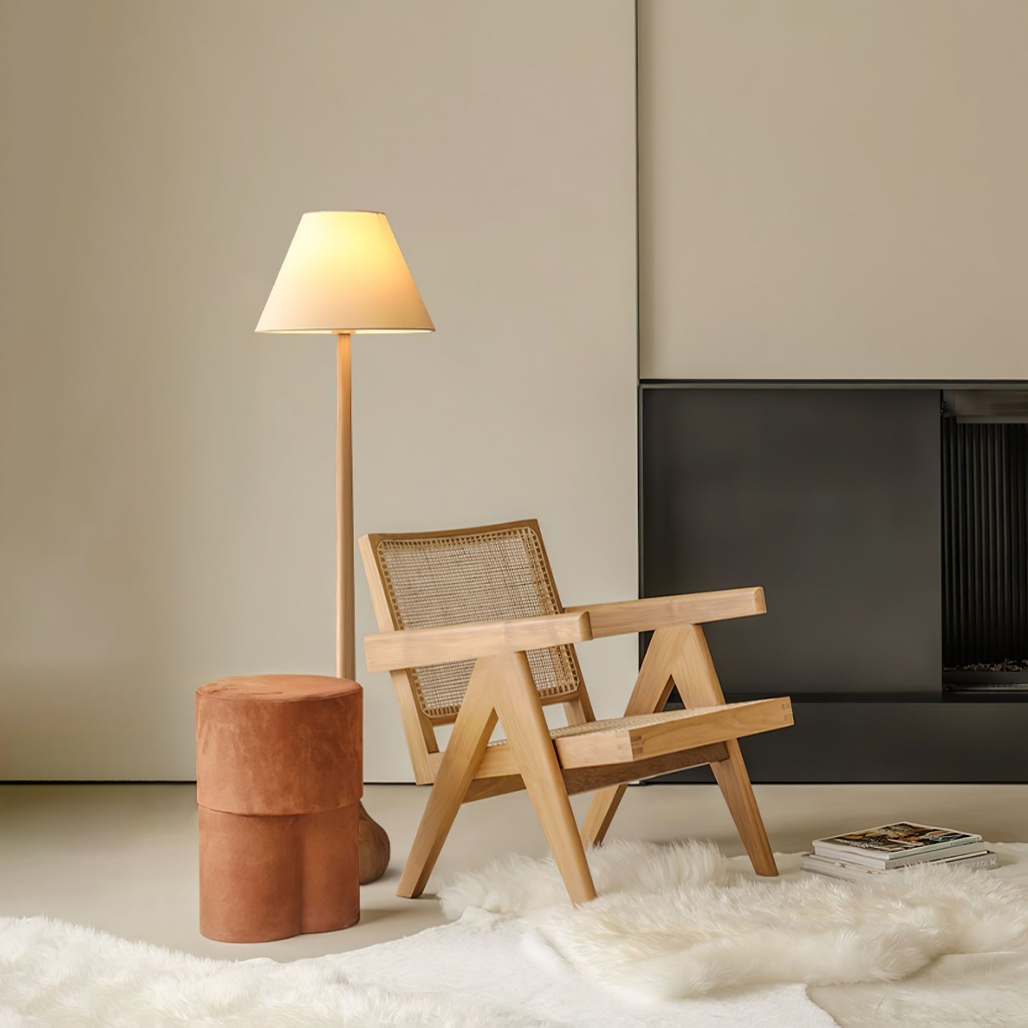 Elegant Solid Wood Uplight Floor Lamp with Fabric Shade and Metal Accents