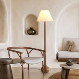 Elegant Solid Wood Uplight Floor Lamp with Fabric Shade and Metal Accents