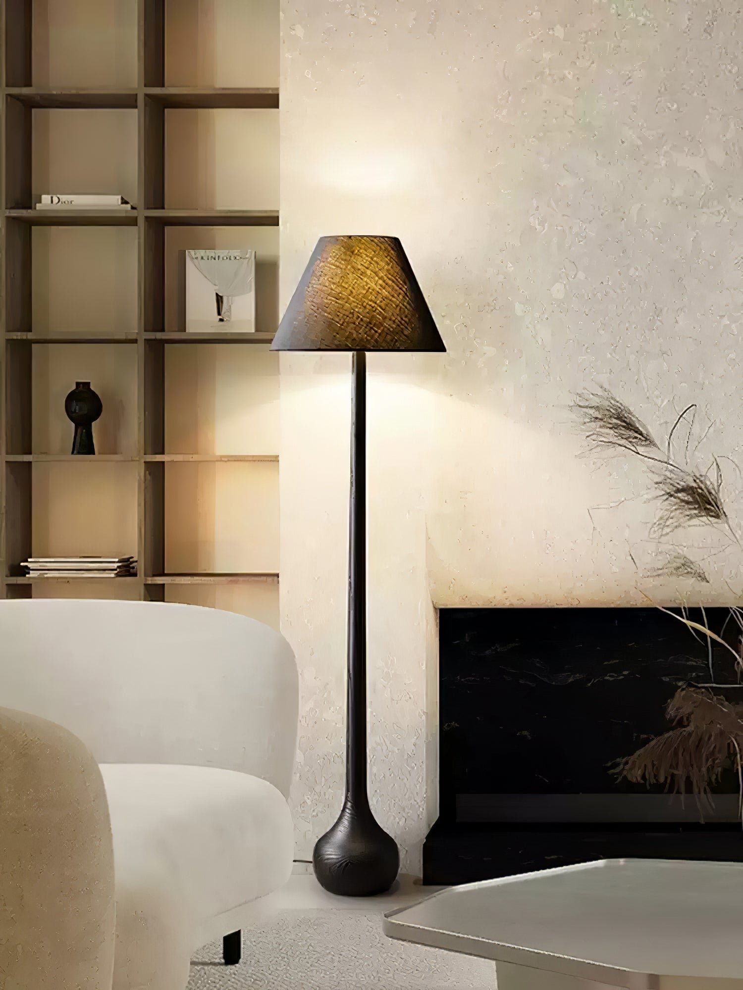 Elegant Solid Wood Uplight Floor Lamp with Fabric Shade and Metal Accents