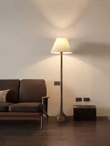 Elegant Solid Wood Uplight Floor Lamp with Fabric Shade and Metal Accents