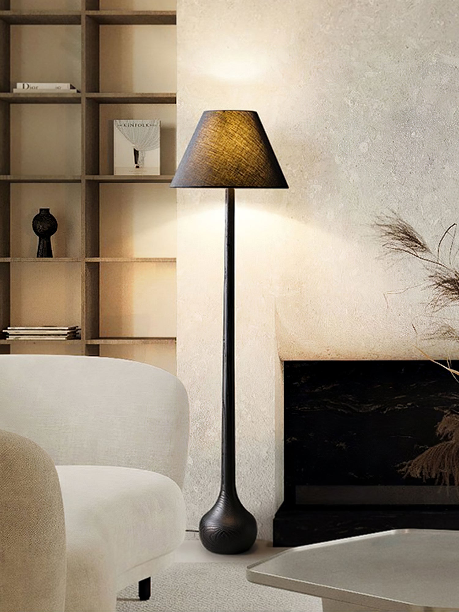 Elegant Solid Wood Uplight Floor Lamp with Fabric Shade and Metal Accents