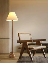 Elegant Solid Wood Uplight Floor Lamp with Fabric Shade and Metal Accents