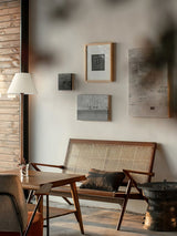 Elegant Solid Wood Uplight Floor Lamp with Fabric Shade and Metal Accents