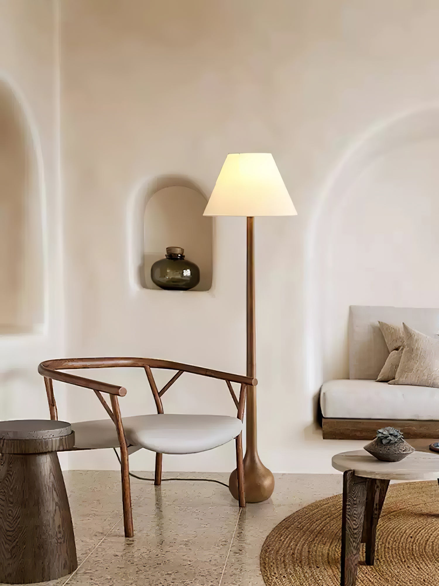 Elegant Solid Wood Uplight Floor Lamp with Fabric Shade and Metal Accents