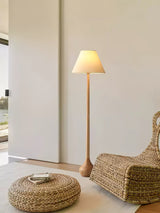 Elegant Solid Wood Uplight Floor Lamp with Fabric Shade and Metal Accents