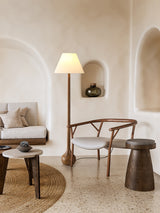 Elegant Solid Wood Uplight Floor Lamp with Fabric Shade and Metal Accents