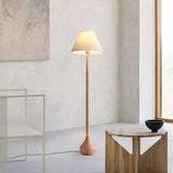 Elegant Solid Wood Uplight Floor Lamp with Fabric Shade and Metal Accents