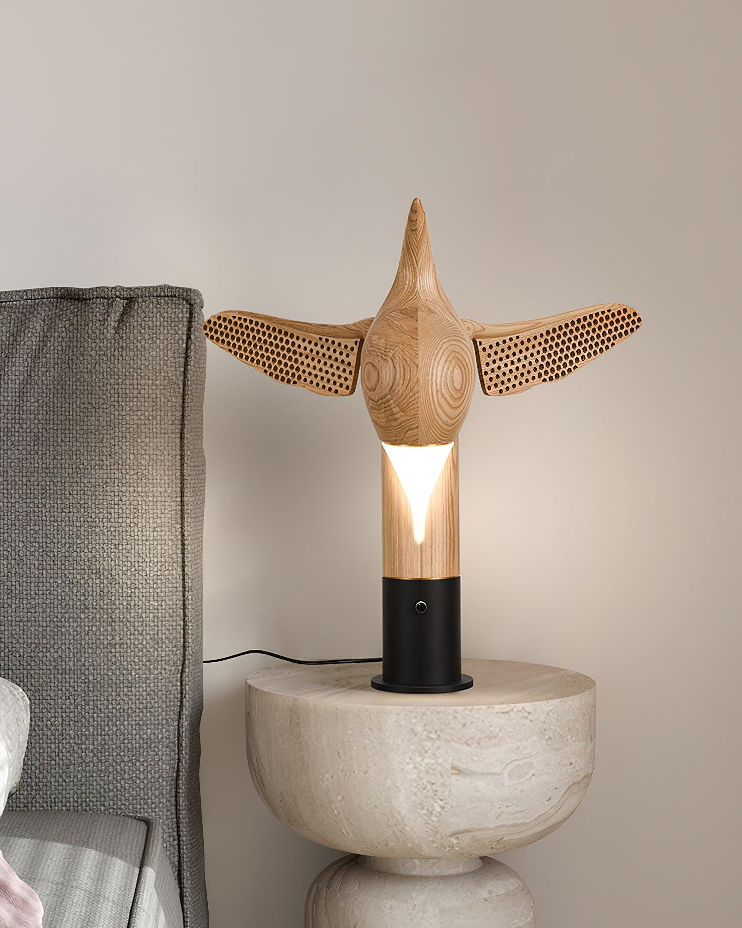 Fire Dancer Sculptural LED Table Lamp Modern Wood and Metal Designer Task Light for Interiors