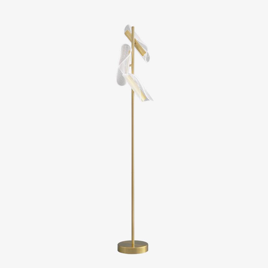 Modern Gold Sculptural Flame Floor Lamp with Integrated LED Acrylic Shades