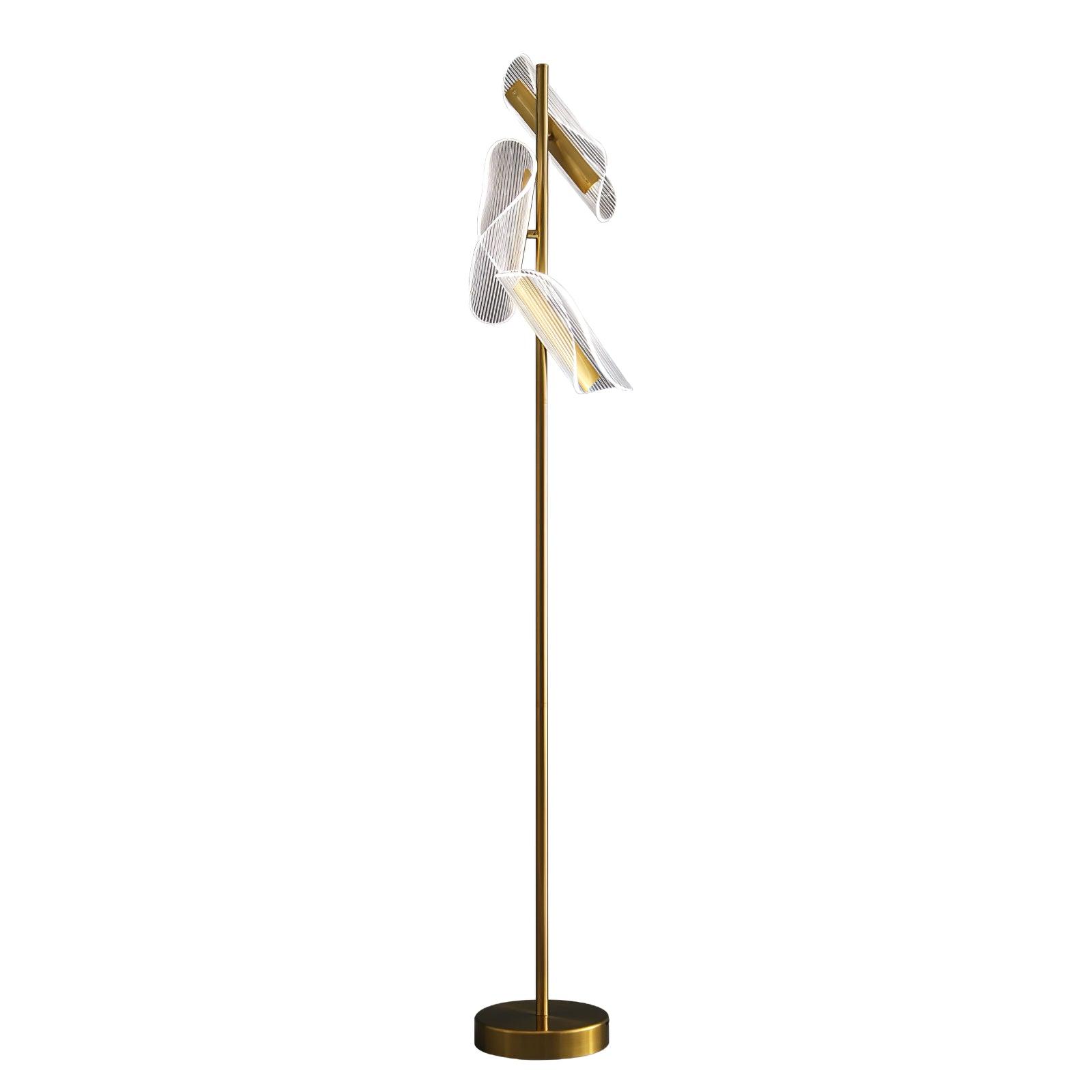 Modern Gold Sculptural Flame Floor Lamp with Integrated LED Acrylic Shades