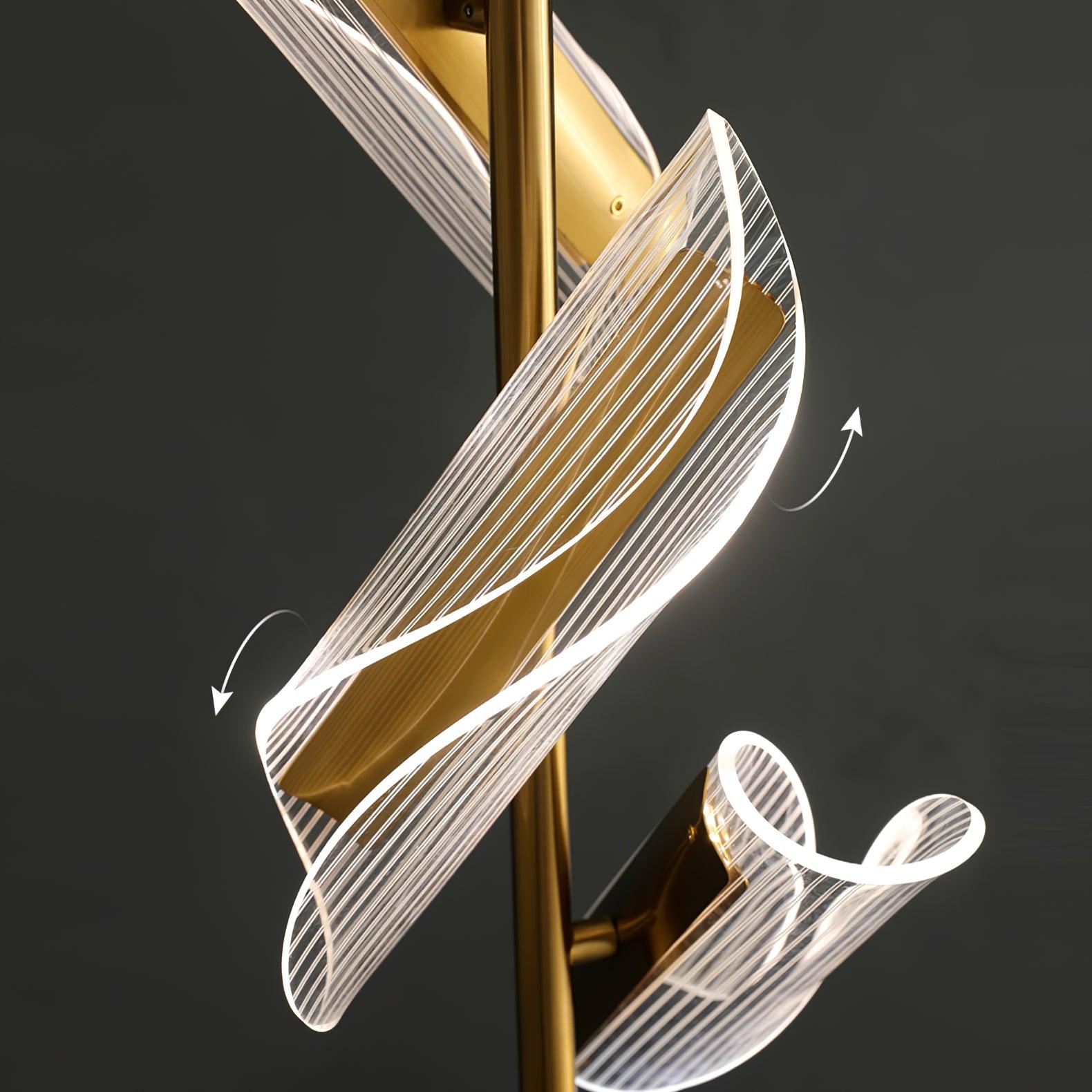 Modern Gold Sculptural Flame Floor Lamp with Integrated LED Acrylic Shades