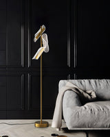 Modern Gold Sculptural Flame Floor Lamp with Integrated LED Acrylic Shades