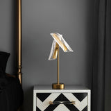 Modern Flame Shaped Acrylic Table Lamp with Gold Metal Base and Integrated LED