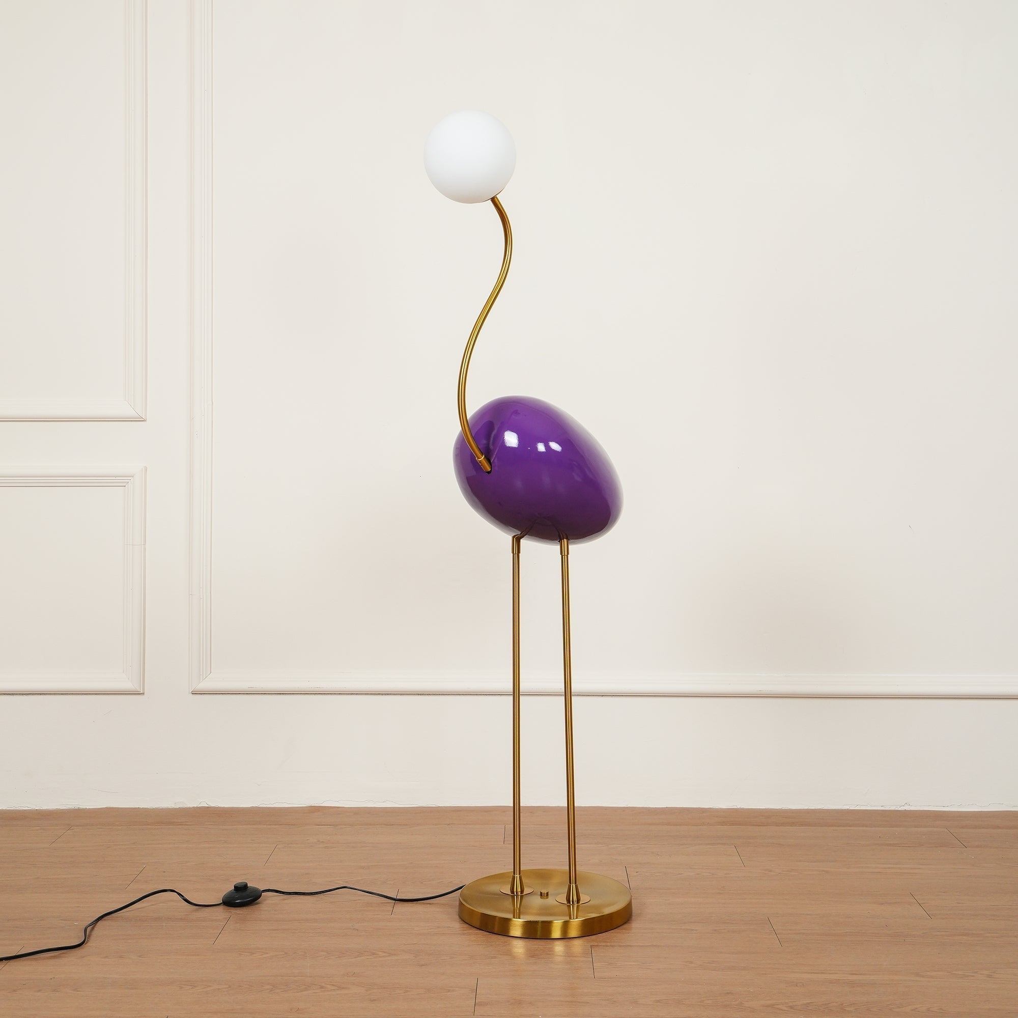 Elegant Flamingo Sculpture Standing Light with Frosted Glass Shade for Modern Interiors