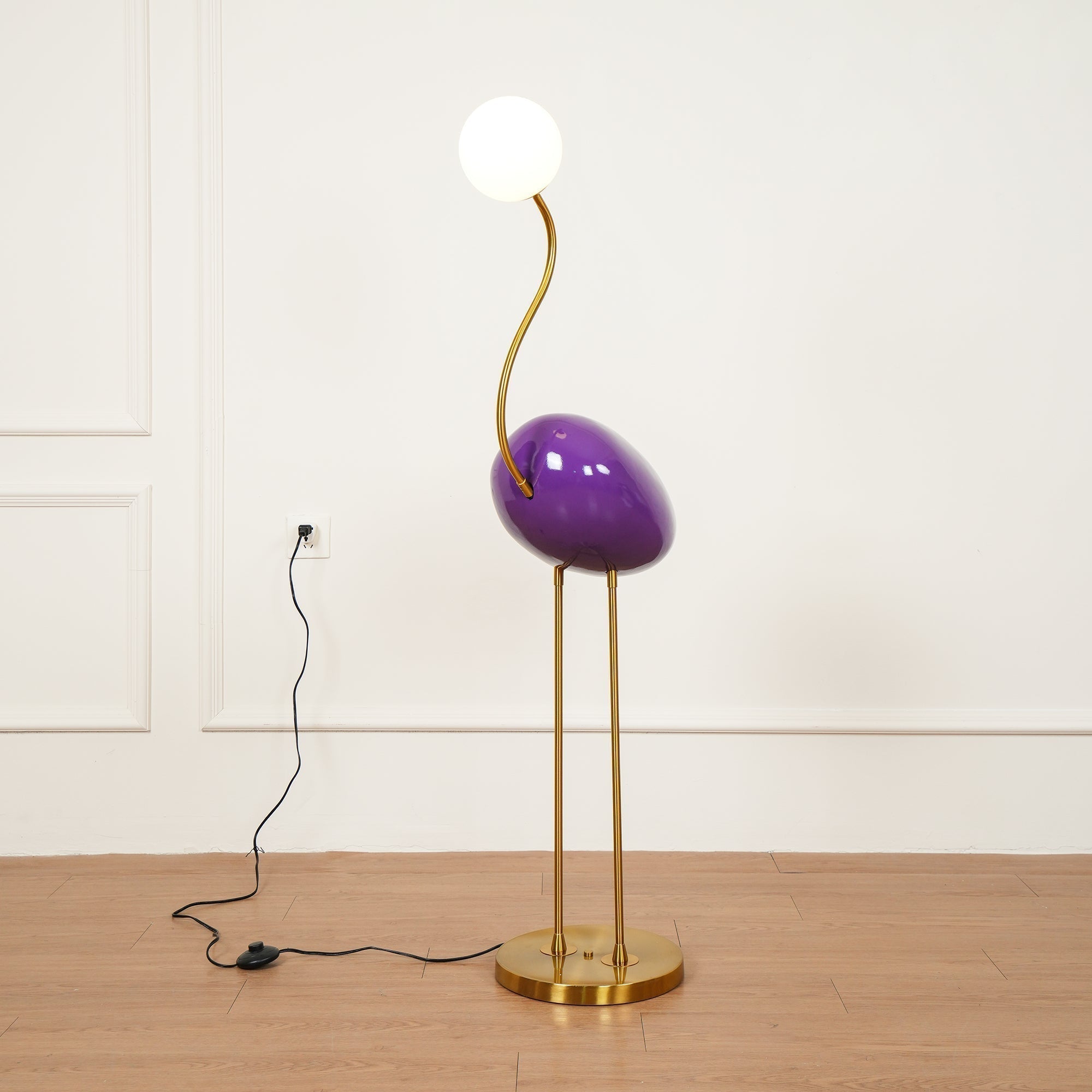 Elegant Flamingo Sculpture Standing Light with Frosted Glass Shade for Modern Interiors