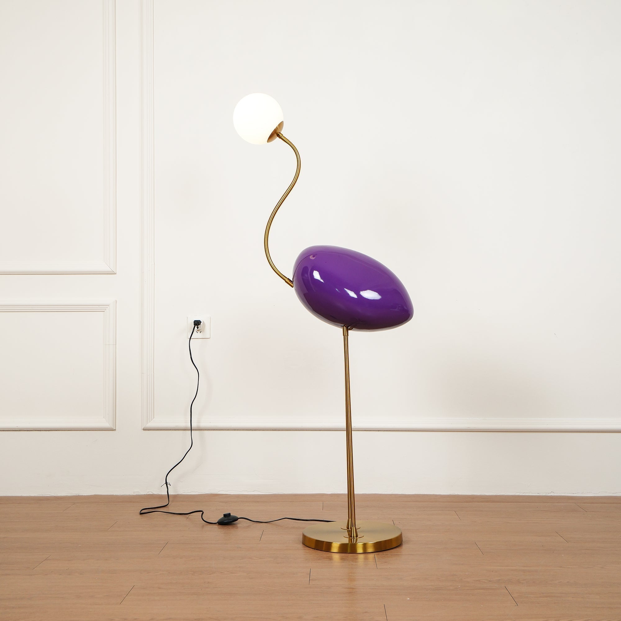 Elegant Flamingo Sculpture Standing Light with Frosted Glass Shade for Modern Interiors
