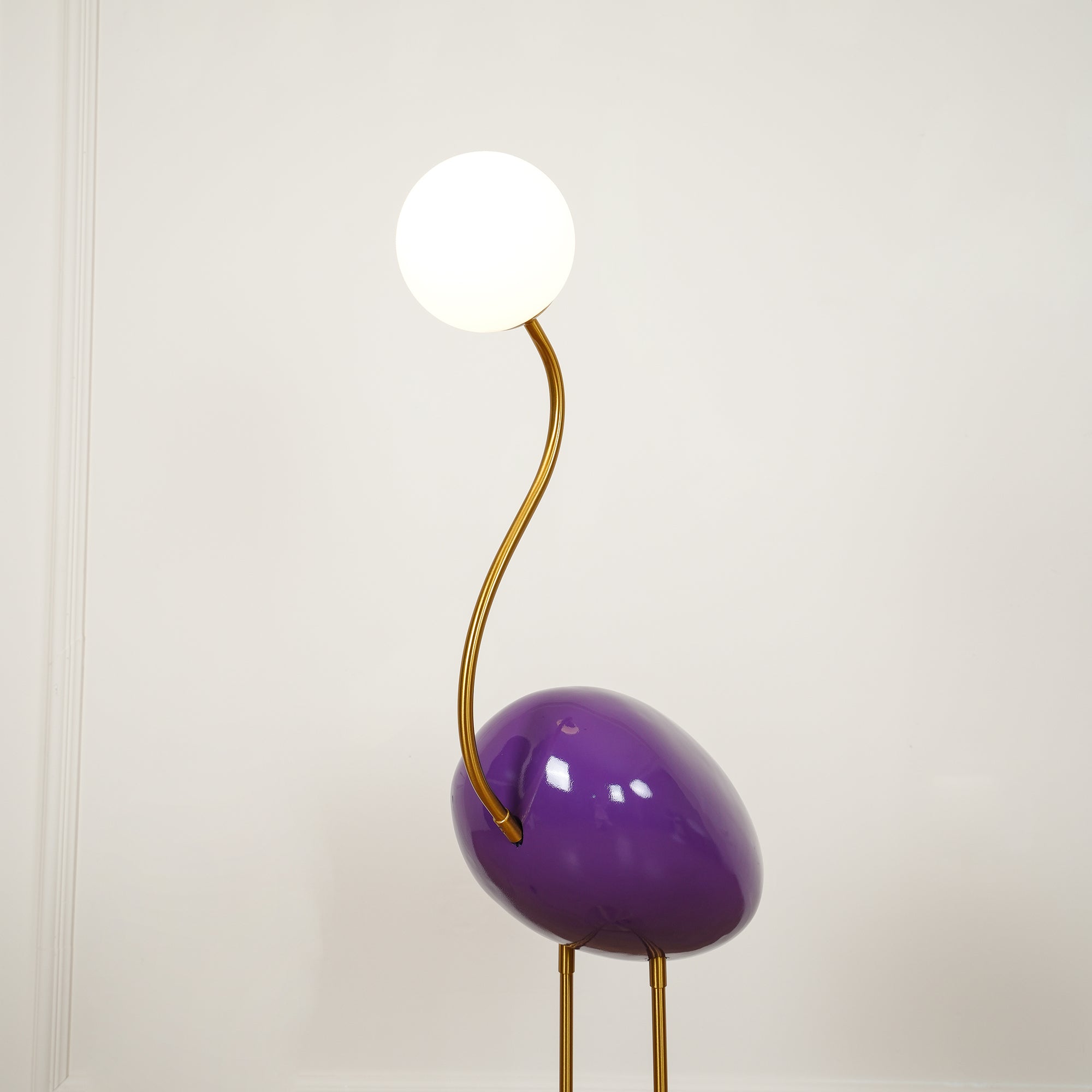Elegant Flamingo Sculpture Standing Light with Frosted Glass Shade for Modern Interiors