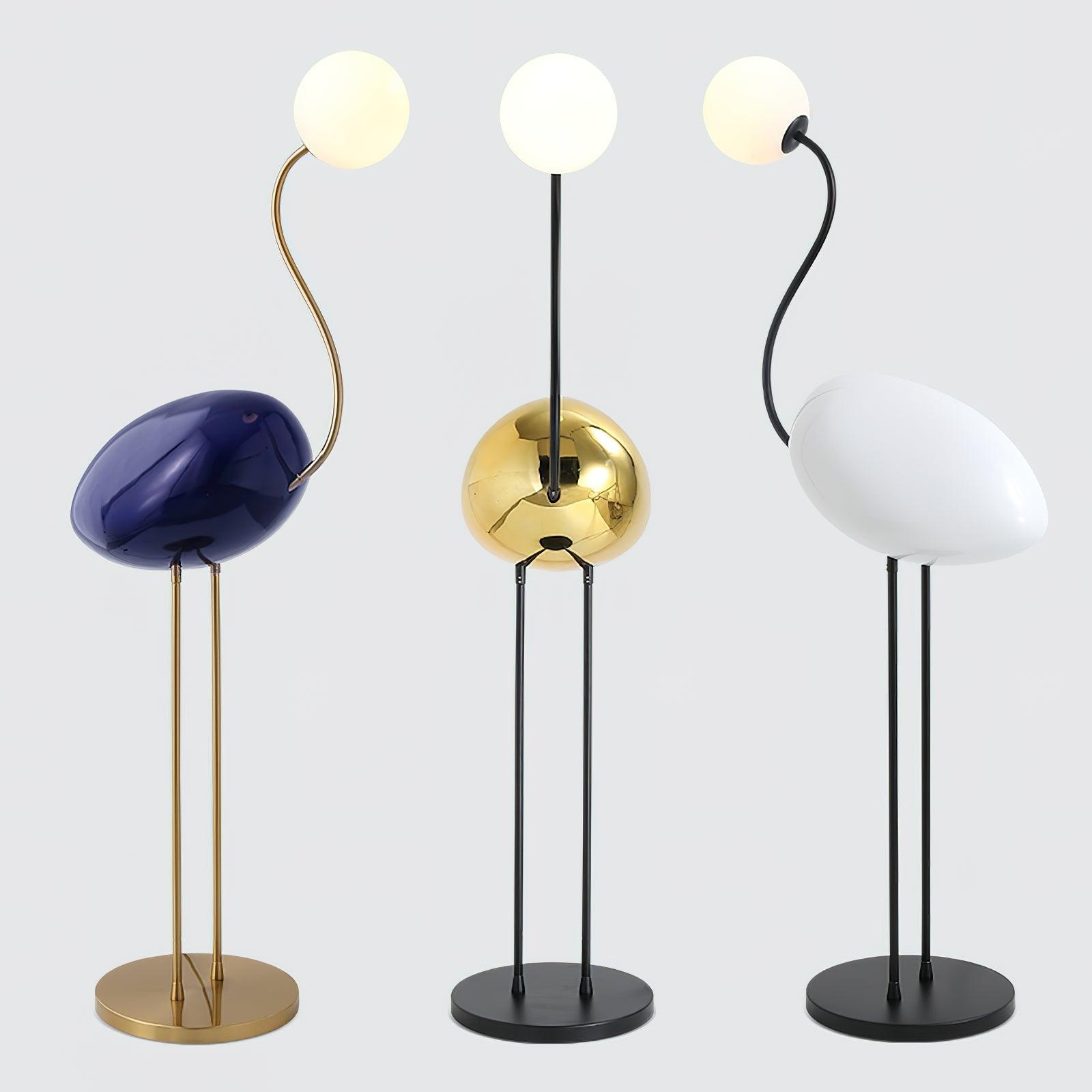 Elegant Flamingo Sculpture Standing Light with Frosted Glass Shade for Modern Interiors