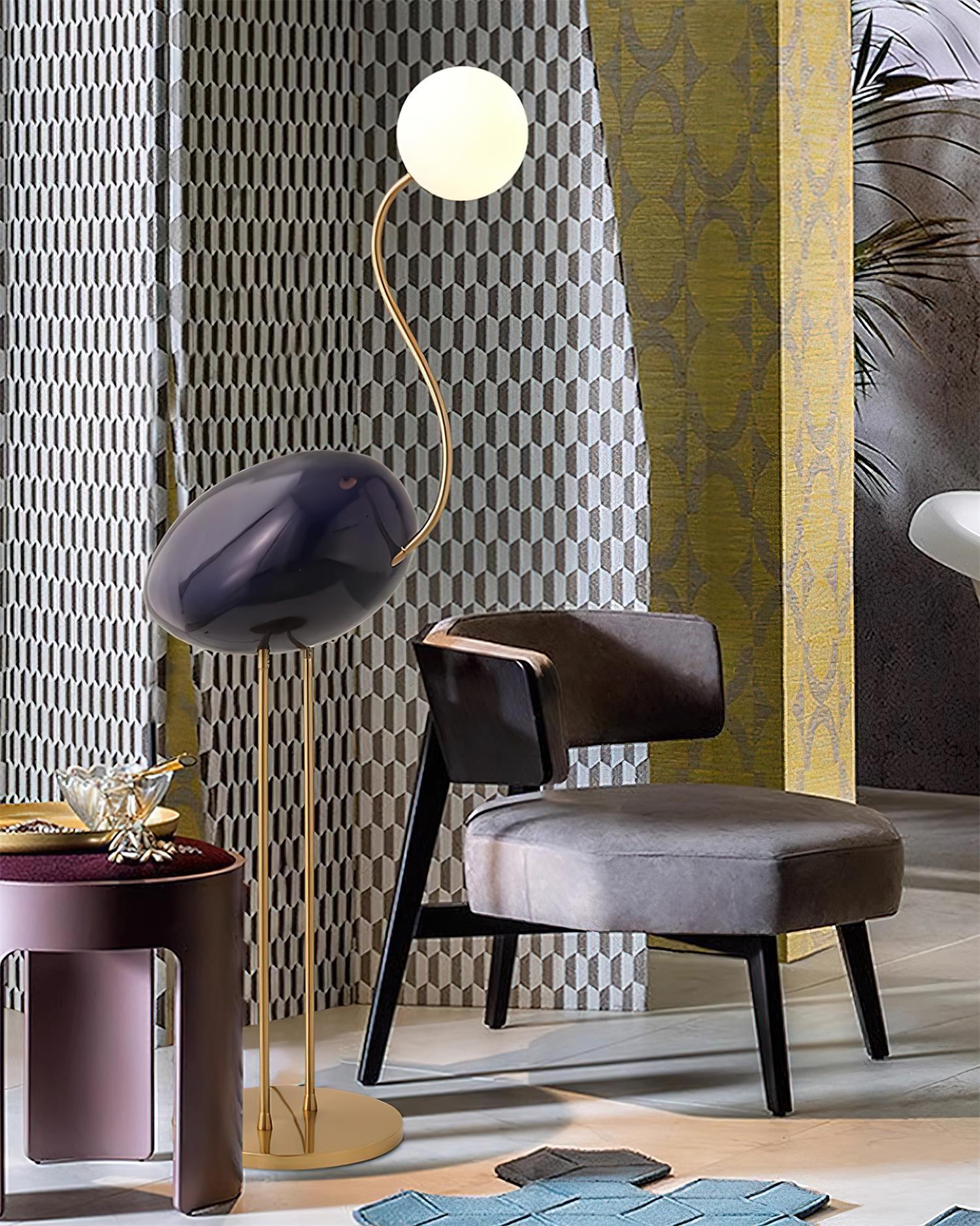 Elegant Flamingo Sculpture Standing Light with Frosted Glass Shade for Modern Interiors