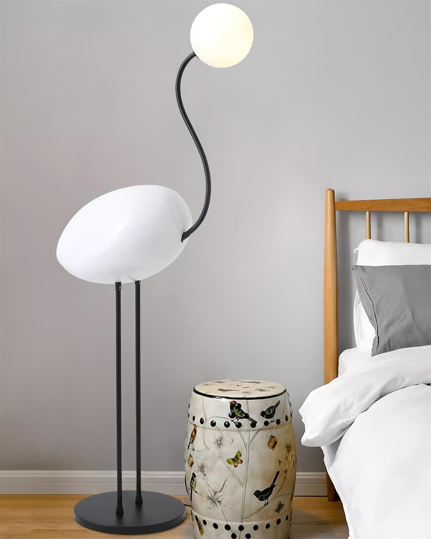 Elegant Flamingo Sculpture Standing Light with Frosted Glass Shade for Modern Interiors
