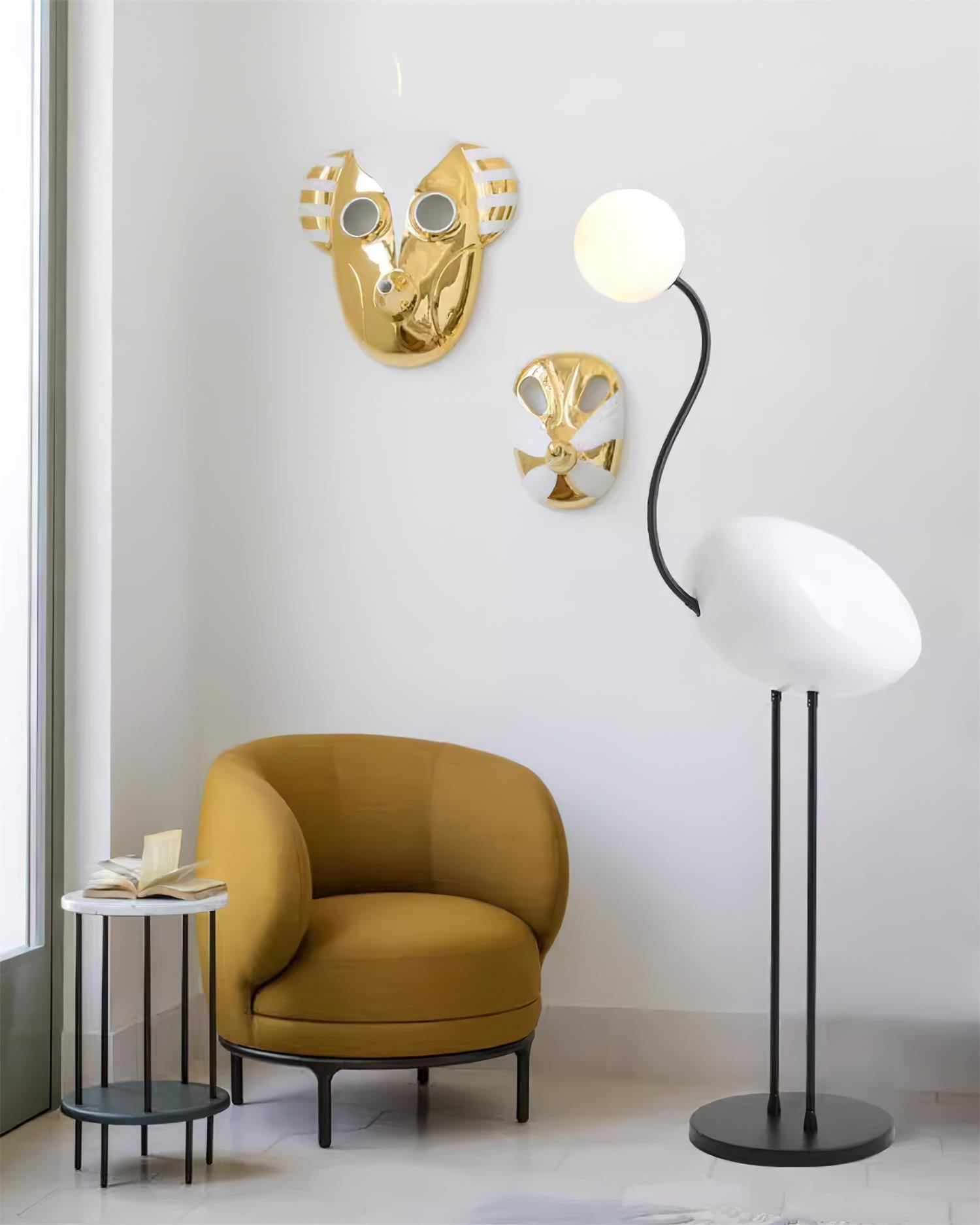 Elegant Flamingo Sculpture Standing Light with Frosted Glass Shade for Modern Interiors