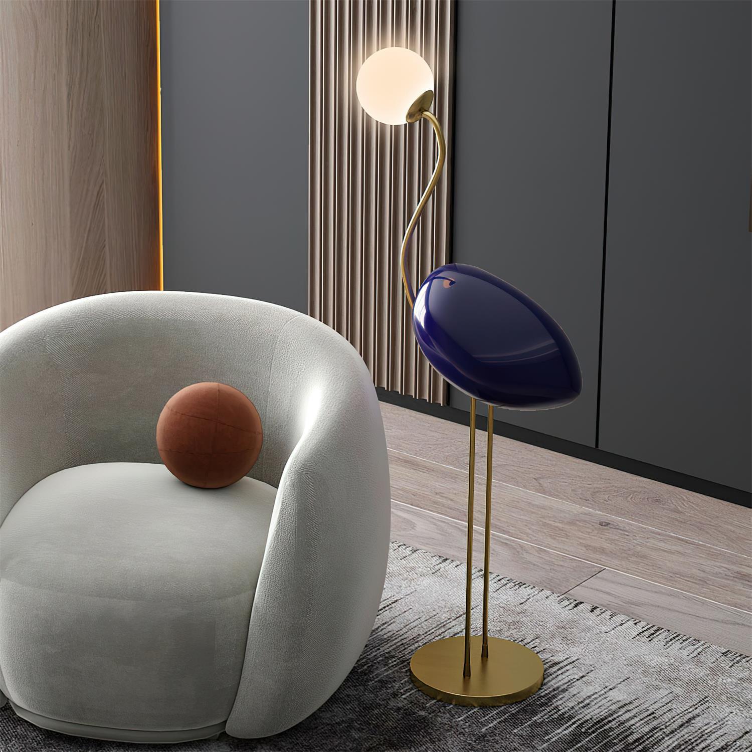 Elegant Flamingo Sculpture Standing Light with Frosted Glass Shade for Modern Interiors