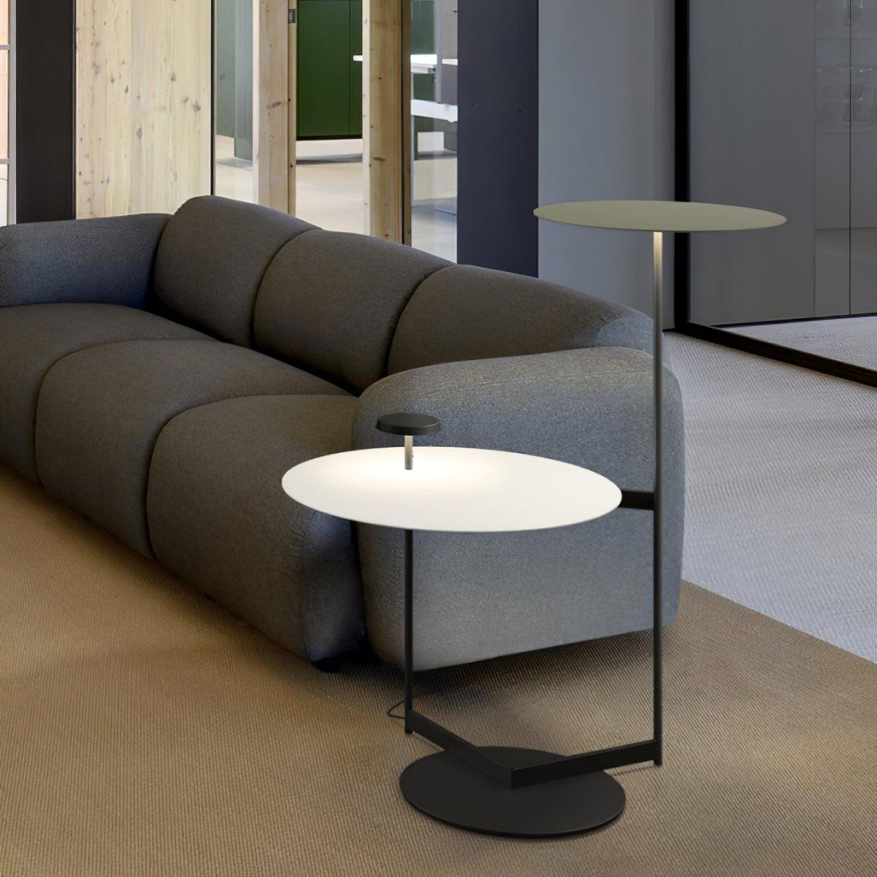 Modern Flat Metal Pan LED Floor Lamp with Dual Disc Design for Soft Ambient Lighting
