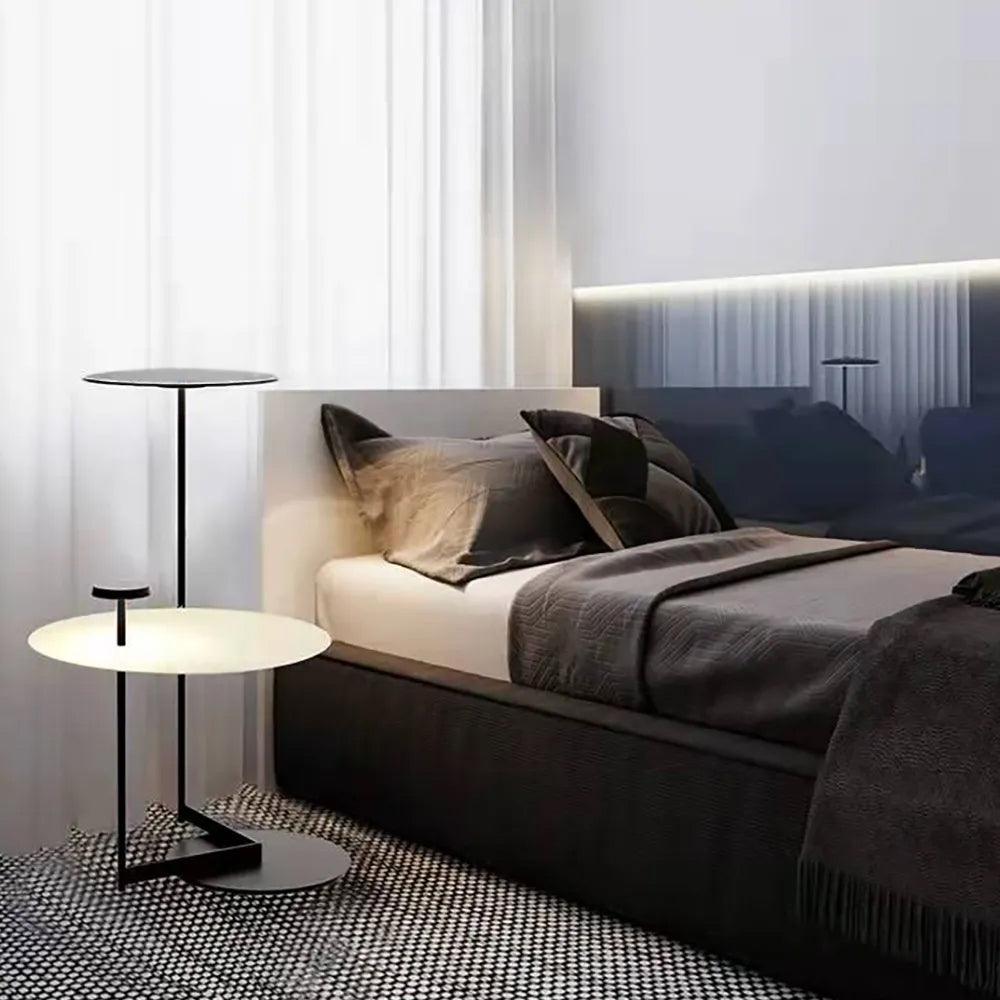 Modern Flat Metal Pan LED Floor Lamp with Dual Disc Design for Soft Ambient Lighting