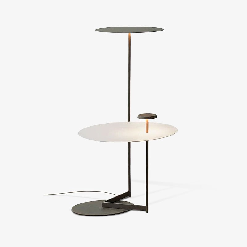 Modern Flat Metal Pan LED Floor Lamp with Dual Disc Design for Soft Ambient Lighting