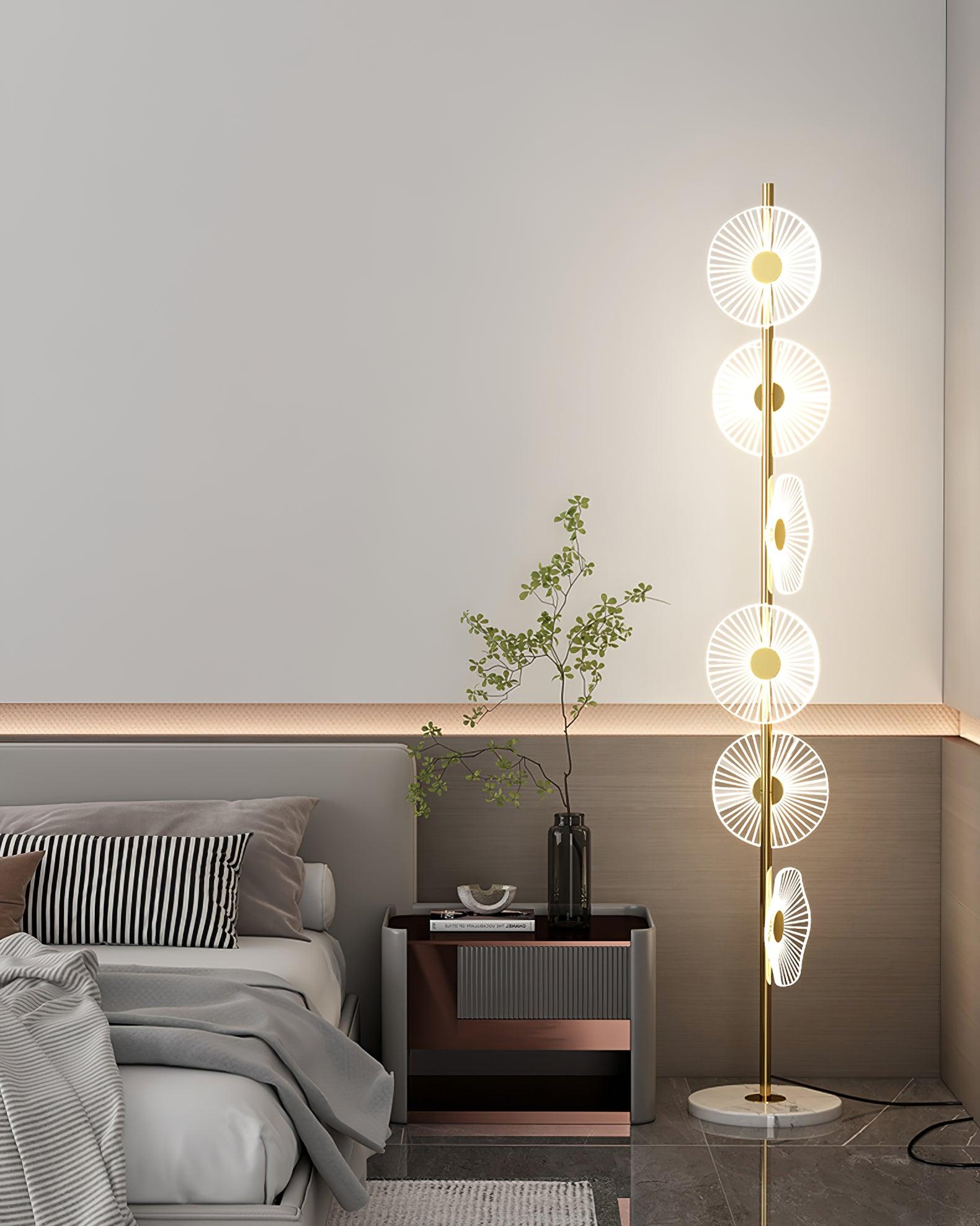 Floating Raindrop LED Floor Lamp Gold Finish and White Marble Pedestal