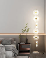 Floating Raindrop LED Floor Lamp Gold Finish and White Marble Pedestal