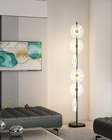 Floating Raindrop LED Floor Lamp Gold Finish and White Marble Pedestal
