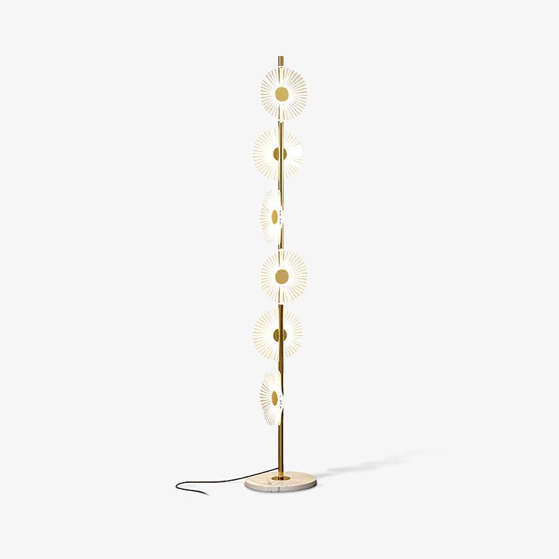 Floating Raindrop LED Floor Lamp Gold Finish and White Marble Pedestal